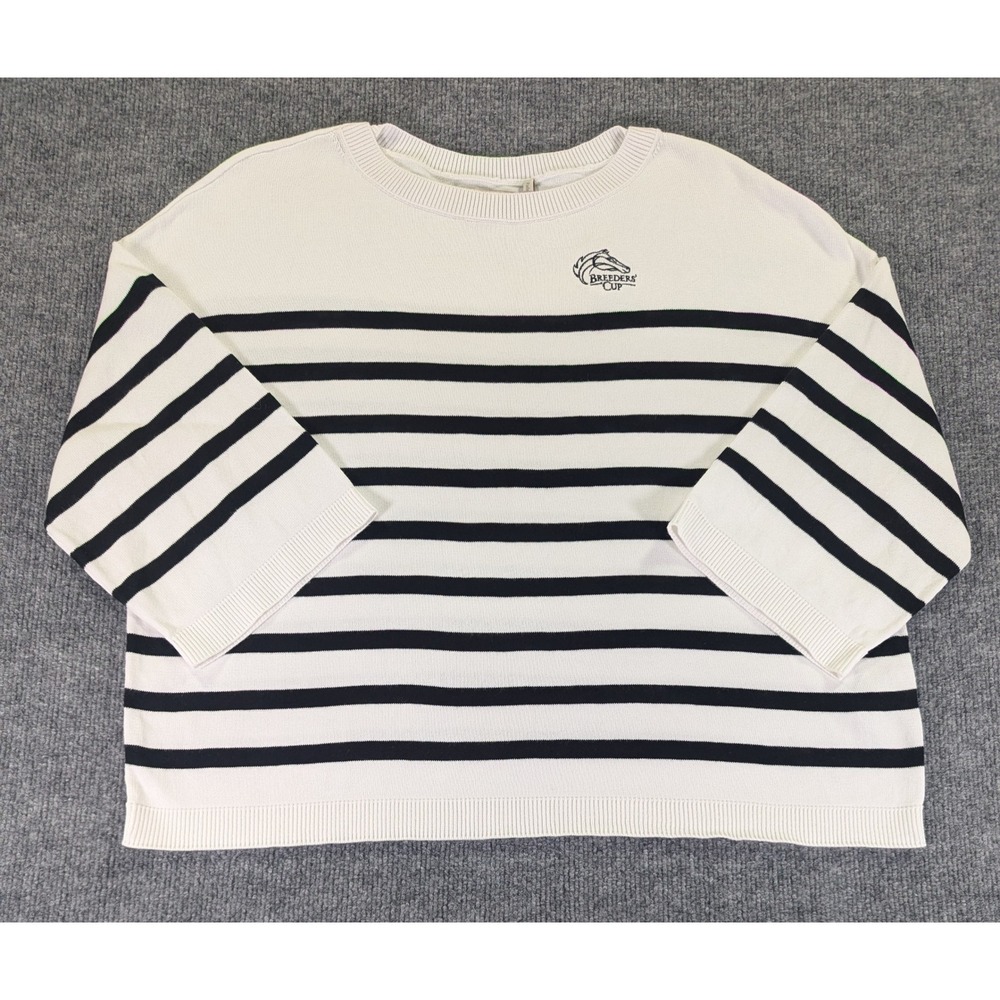 Barbour Modern Heritage Renfrew Knitted White Navy Stripe Breeders Cup US 4